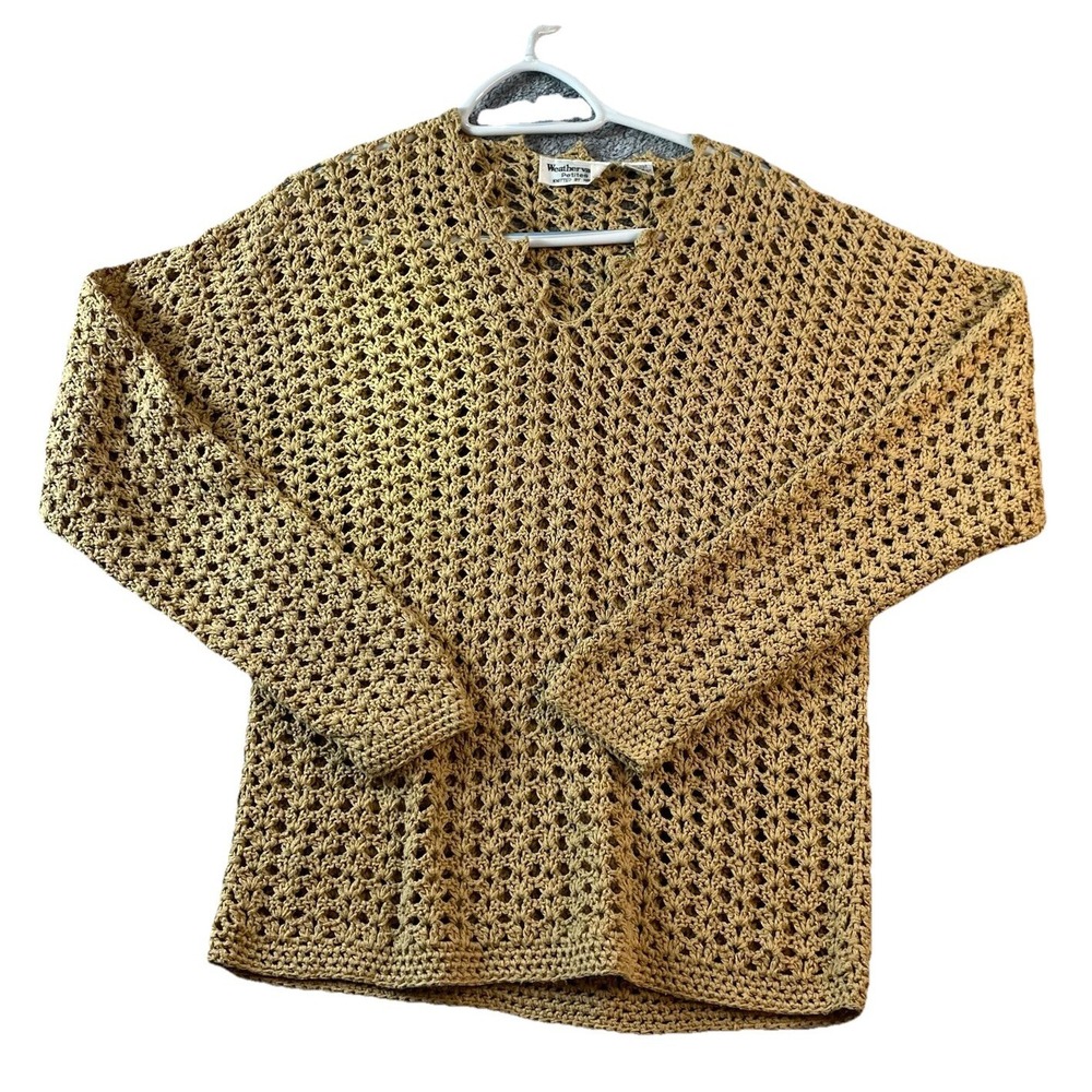 Vtg 90's Y2K Weathervane Womens Hand Knitted MP Sweater 100% Silk Open Weave